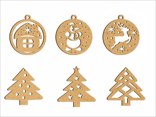 π Christmas MDF Combo β Set of 6 (3 Trees + 3 Circles) π¨