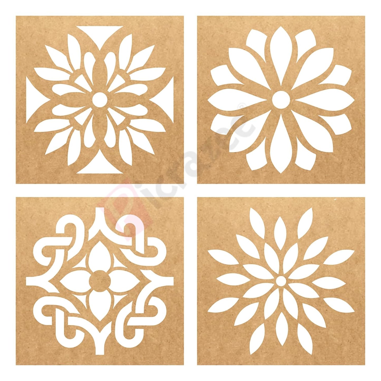 MDF Flower Rangoli stancil pack of 4