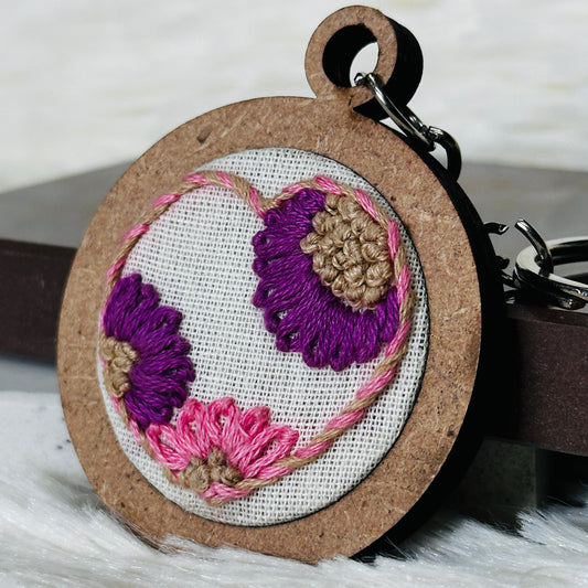 Purple Heart Flower MDF Keychain πΈπ