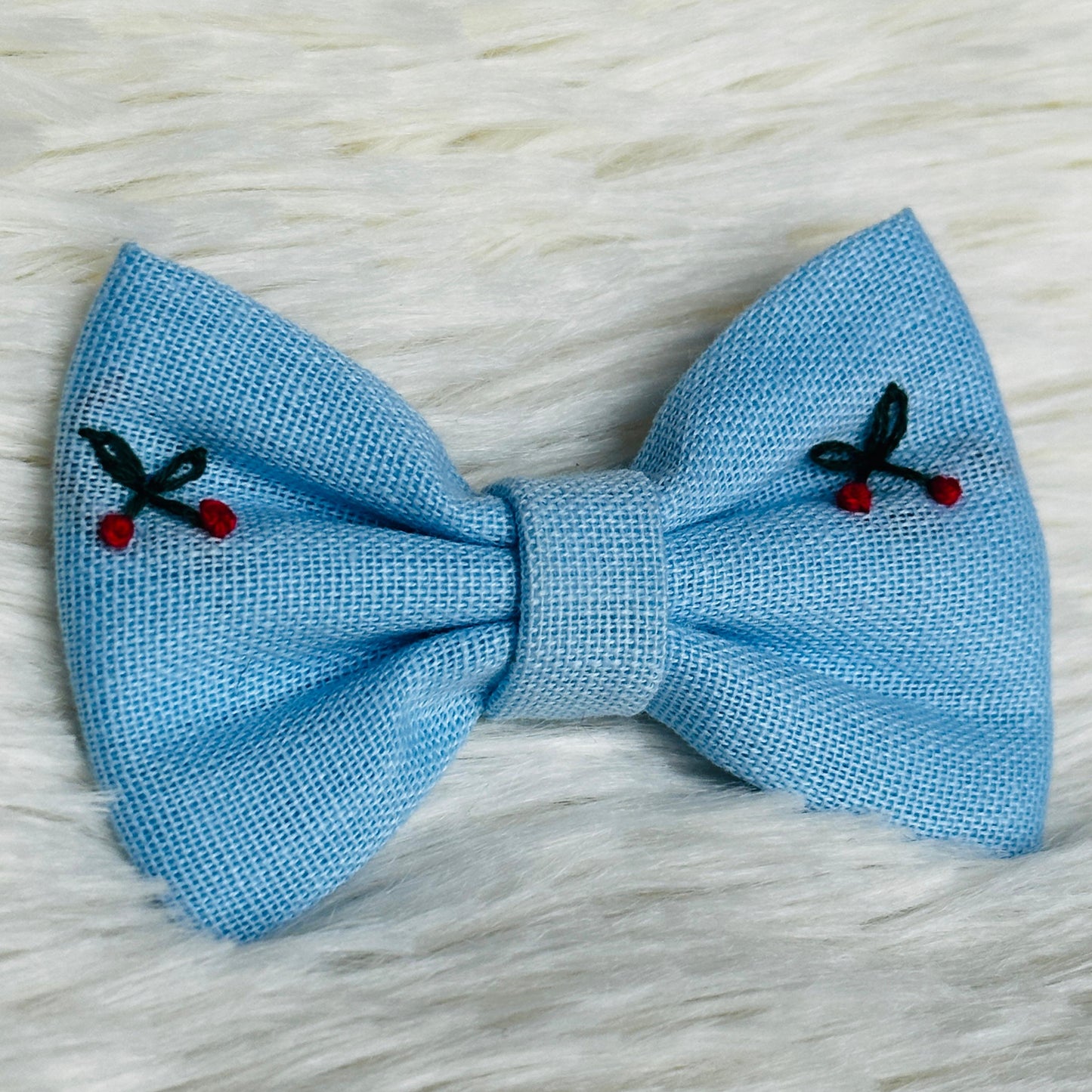 Blue Handmade Threadwork Hairbow โ Cherry Design ๐