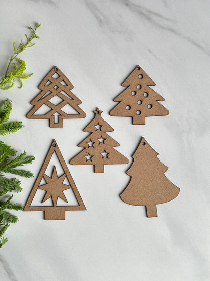 🎄 Christmas MDF Tree Combo – Set of 5 🎨
