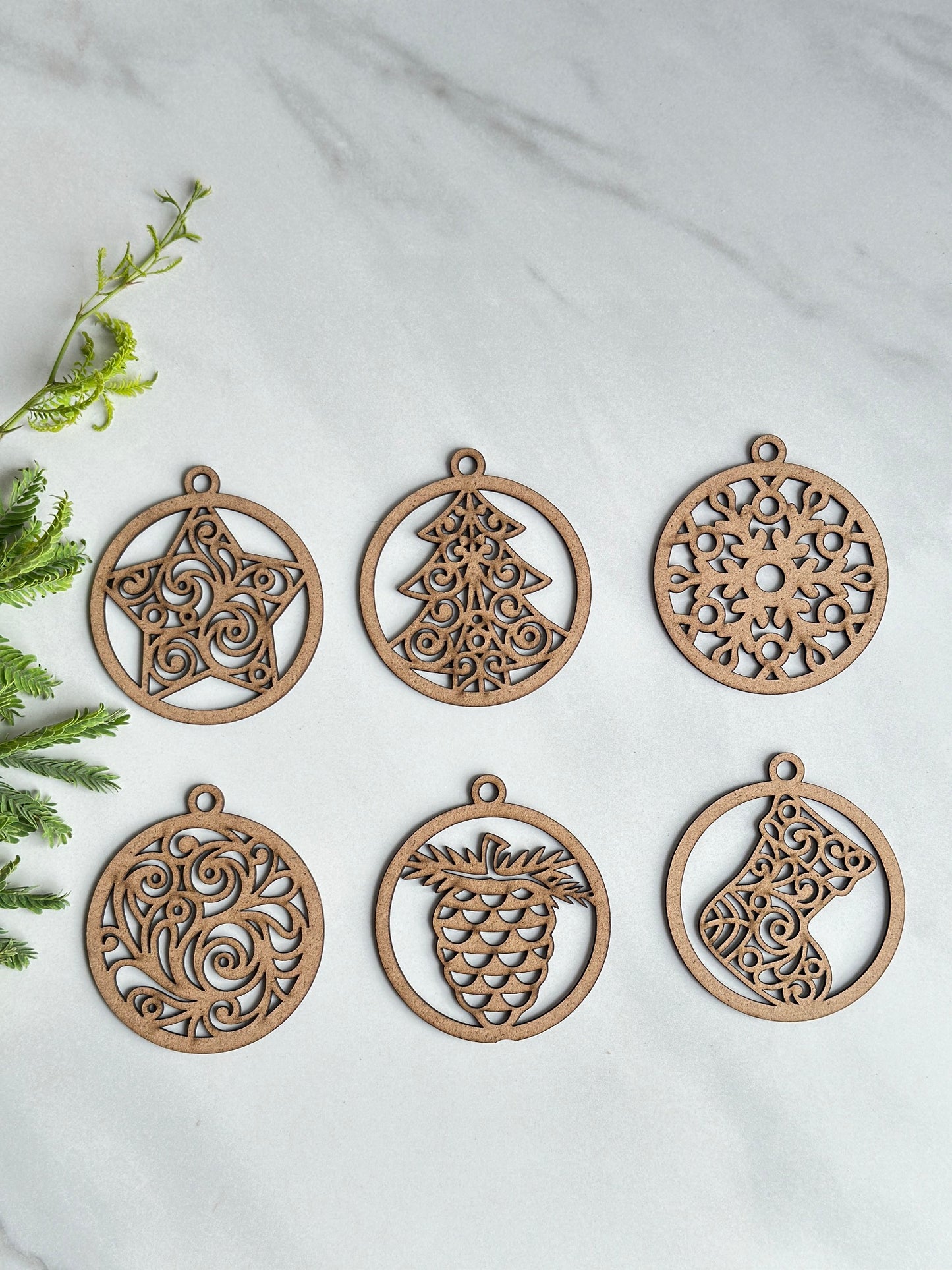 🎄 MDF Christmas Hanging Circles (Set of 6) ✨