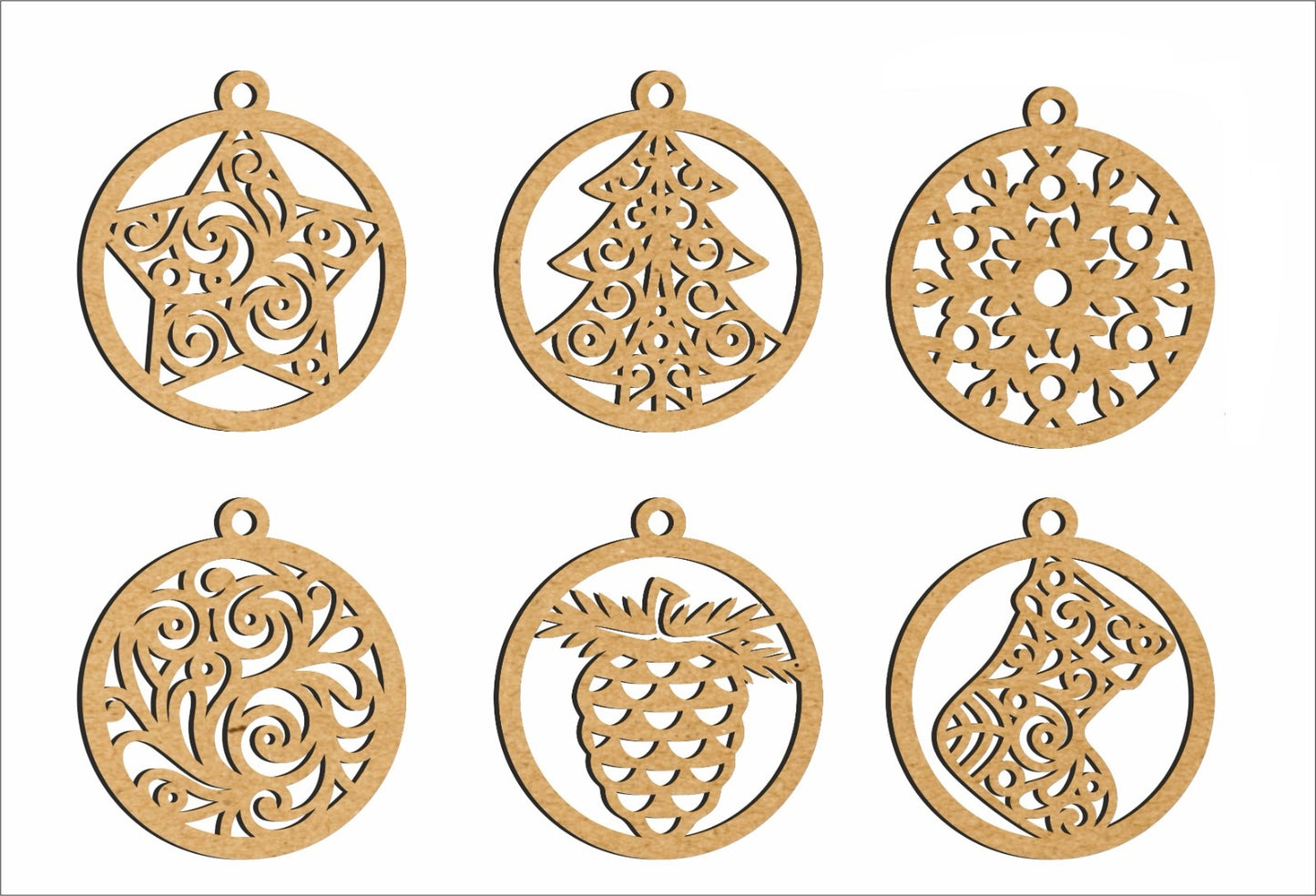 🎄 MDF Christmas Hanging Circles (Set of 6) ✨