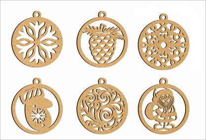 🎄 MDF Christmas Hanging Circles (Set of 6) ✨