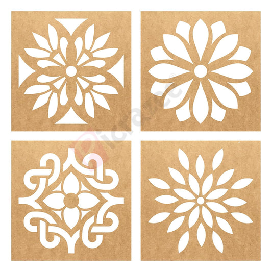 MDF Flower Rangoli stancil pack of 4