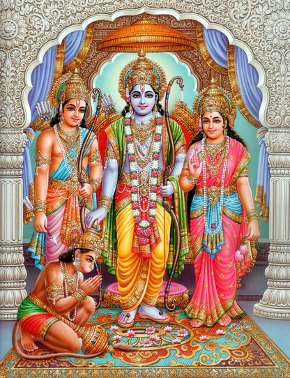 Lord Rama with Sita, Lakshmana, and Hanuman