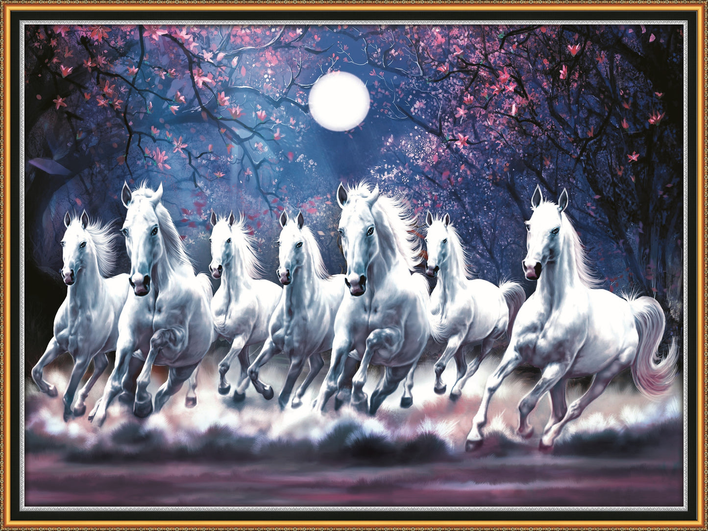 Seven majestic white horses