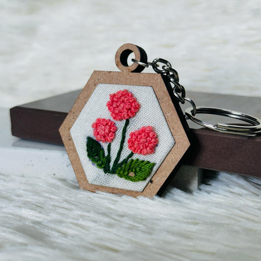 Pink Flower MDF Keychain 🌸🌿