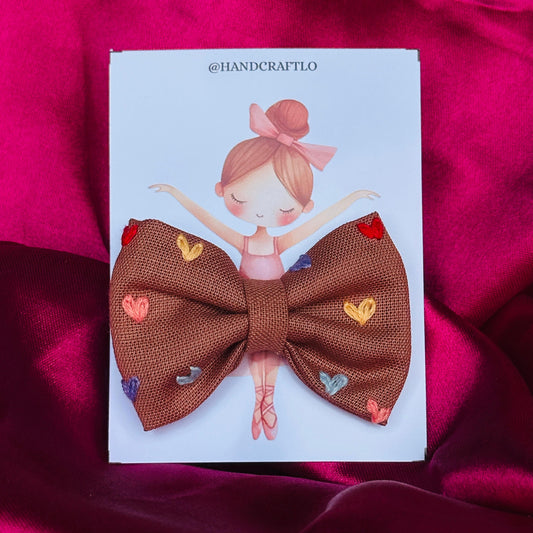 Handmade Brown Threadwork Hairpin with Multicolor Heart Design 🩷💛💚🩵❤️