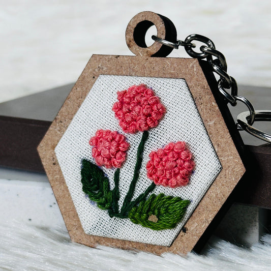 Pink Flower MDF Keychain 🌸🌿