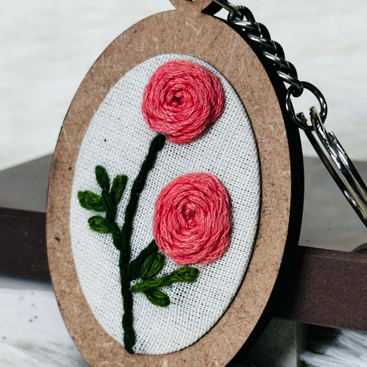 Pink Flower MDF Keychain 🌸🌿