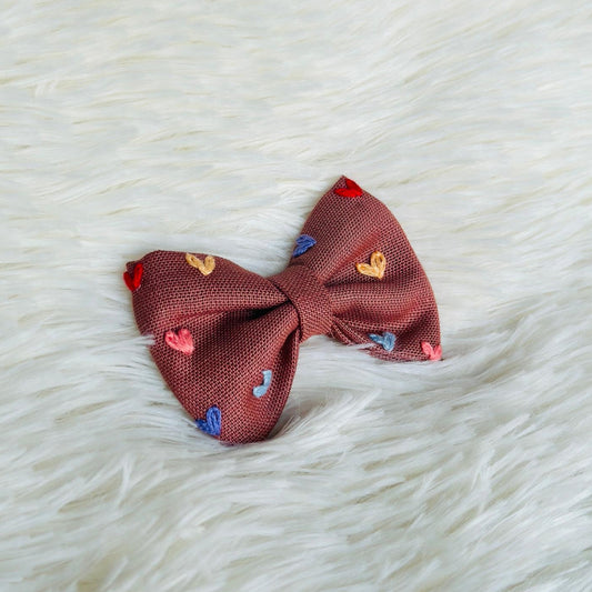 Handmade Brown Threadwork Hairpin with Multicolor Heart Design 🩷💛💚🩵❤️