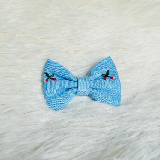 Blue Handmade Threadwork Hairbow – Cherry Design 🍒