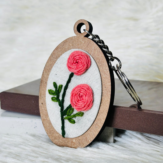 Pink Flower MDF Keychain 🌸🌿